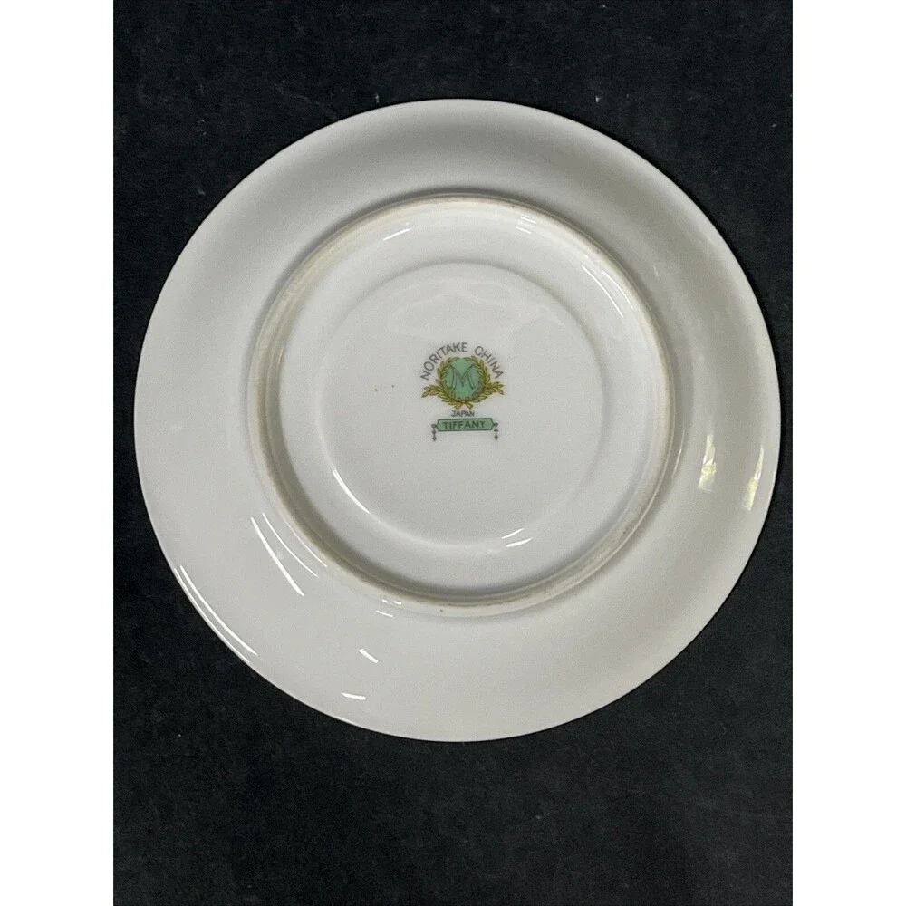 1930s Noritake Tiffany M Teacup Saucer Plate 4 Pc Set Gold Trim Ivory Aqua Beige